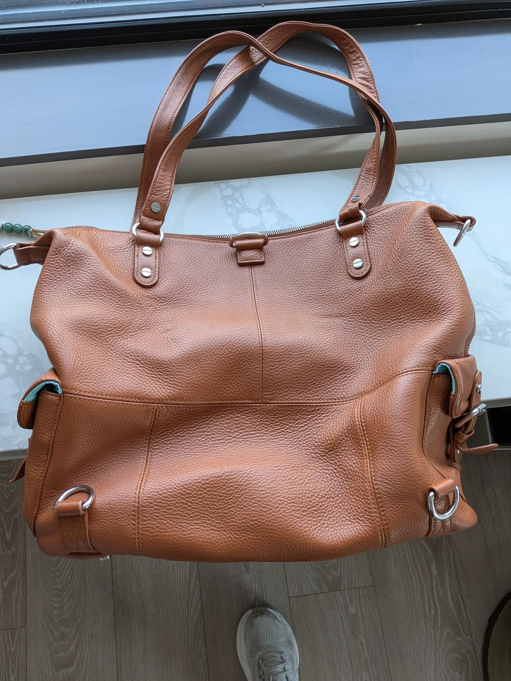 Lily Jade Cognac Bown Authentic Leather Diaper Bag - With Signature Jade Tassel